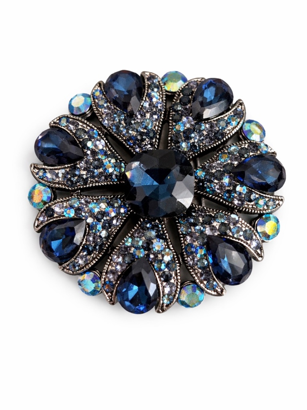 Blue Crystal Floral Statement Brooch